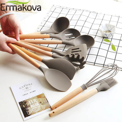 Silicone  Utensils  Wooden Handle