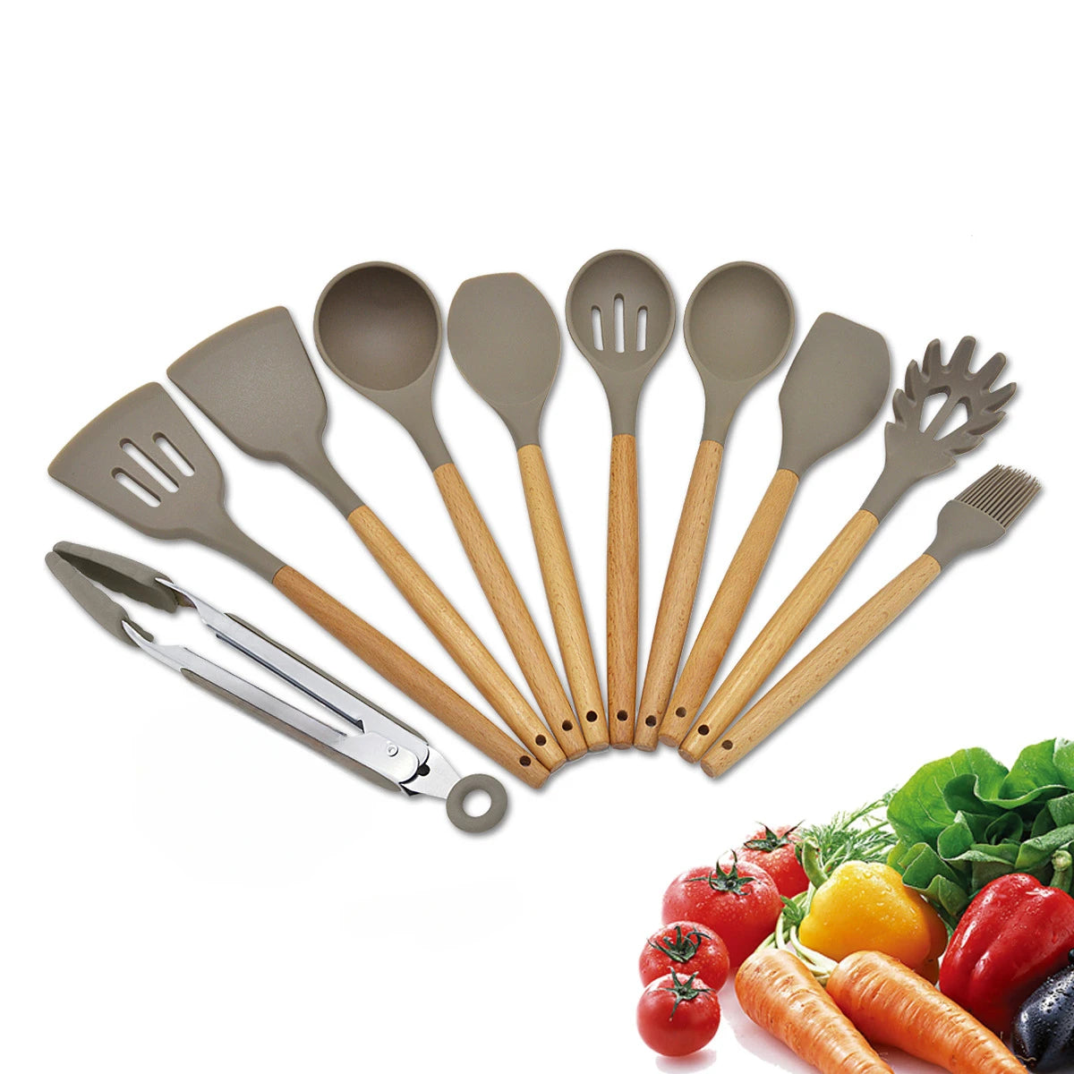 Silicone  Utensils  Wooden Handle